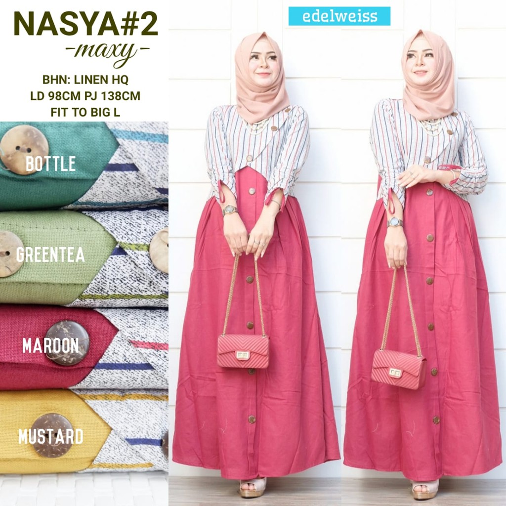 nasya 2 maxy long dress muslim wanita lengan panjang gamis remaja cewek fashion kekinian edelweiss