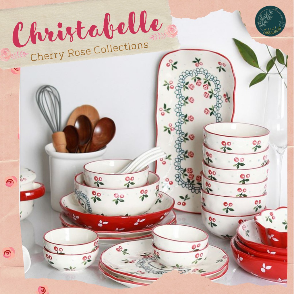 Koleksi Piring Keramik Vintage Red Cherry / Piring Saji Red Cherry / Mangkok Red Cherry