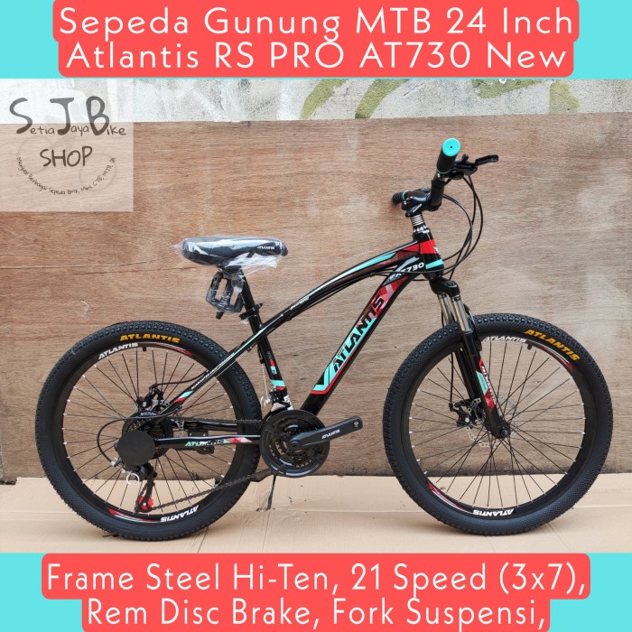 Sepeda Gunung MTB 24 Inch Atlantis AT-730 New Steel Hi-Ten 21 Speed - Black Red