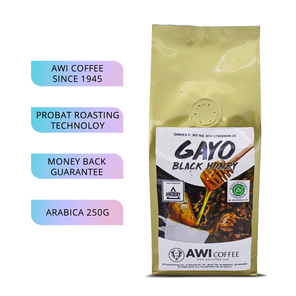 

Awi Kopi Gayo Black Honey 250G Biji | Arabica Roasted Coffee Beans| Aceh Gayo Specialty | Arabica