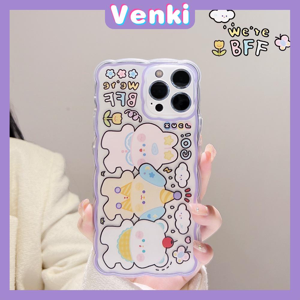 iPhone Case Silicone Soft Case Clear Case Wave Non-Slip Shockproof Camera Full Coverage Protection Purple Bear Cute For iPhone 13 Pro Max iPhone 12 Pro Max iPhone 11 iPhone 7 Plus