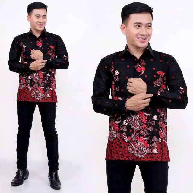 Kemeja Batik Pria Lengan Panjang Size M L Xl Xxl  Bswart Batik Hrb026 Kenongo Hem Panjang Padi