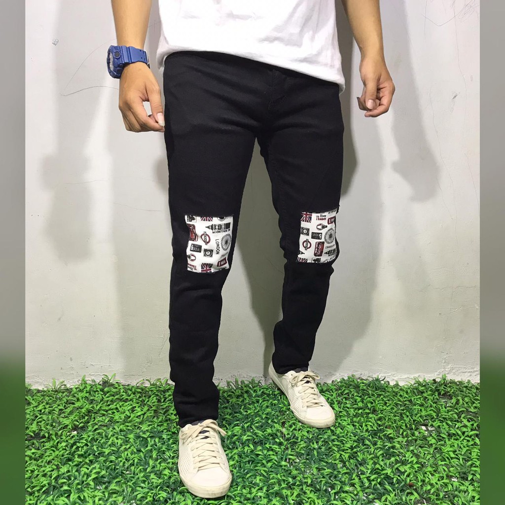  CELANA  JEANS  PRIA  PANJANG SKINNY RIPPED HITAM LAPIS 