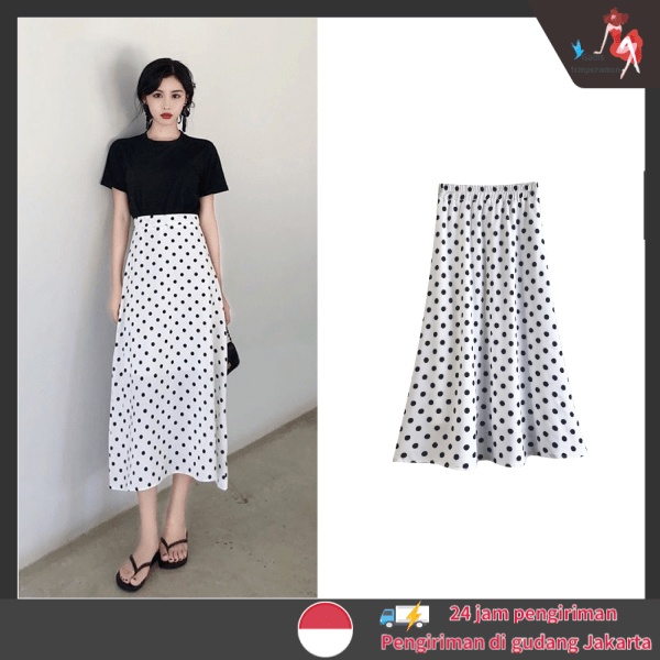 Rok Putih Chiffon Polkadot/midi Skirt Rok Korean Style