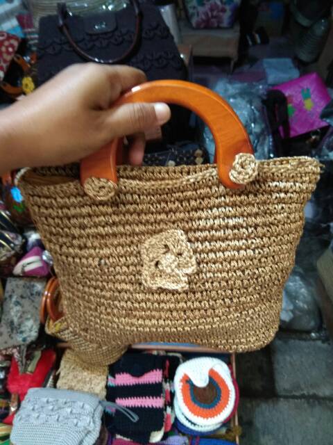 TERMURAH Paket hemat 1 Set Tas Rajut Selempang dan Jinjing + Tas Rotan Selempang dan Rotan isi 6 pcs