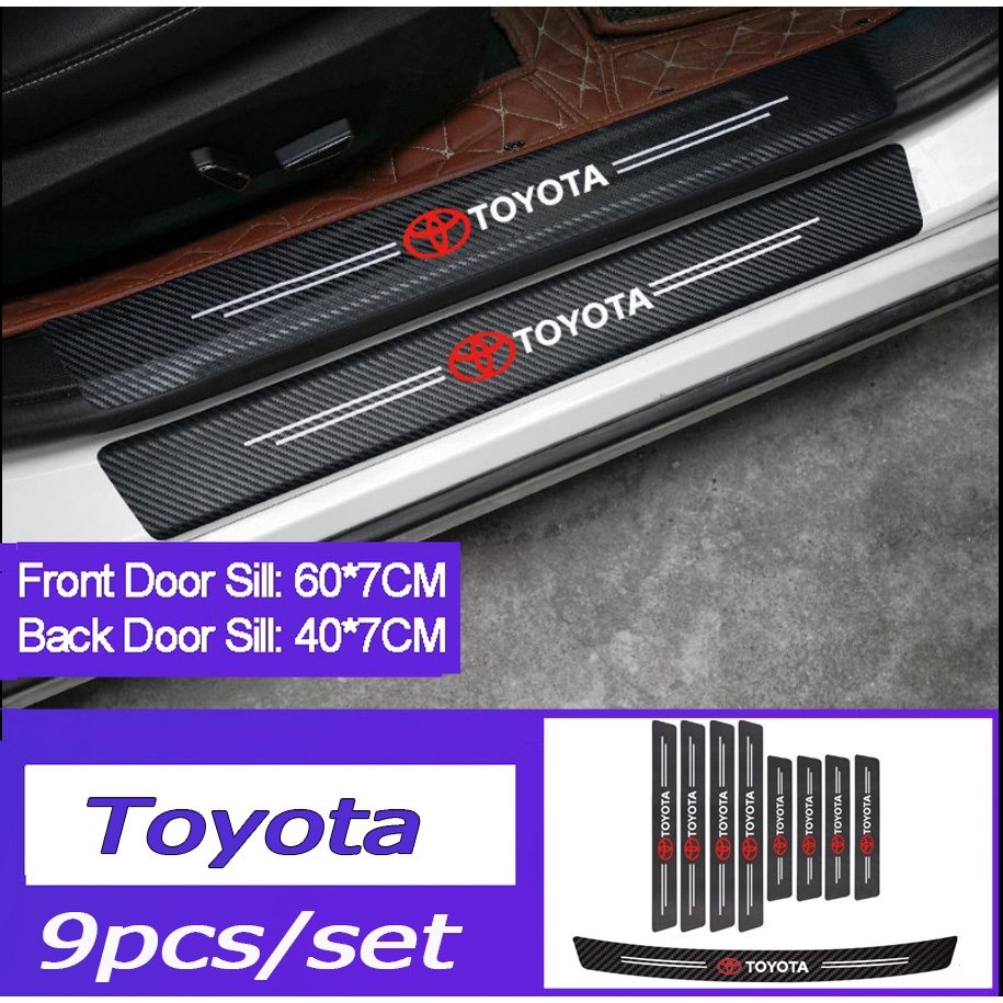 9pcs Stiker Strip Carbon Fiber Pelindung Pintu Mobil Toyota Etios Corolla Yaris Rav4 Supra Hilux Camry