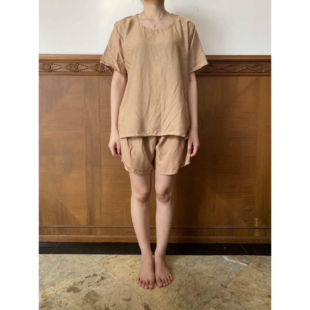 Daily Set / Pajamas Set / Piyama Set  - Tangan Pendek , Celana Pendek (SU)-Nude