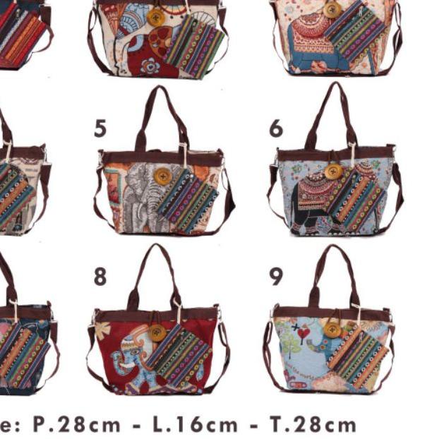 Tote bag kanvas owl gajah model kancing / tas thailand bangkok import