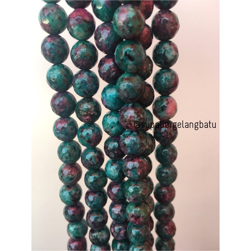 batu green maroon epidote FACETED BEAD 10mm chrysocola bacan doko akik bead unisex pria wanita alam