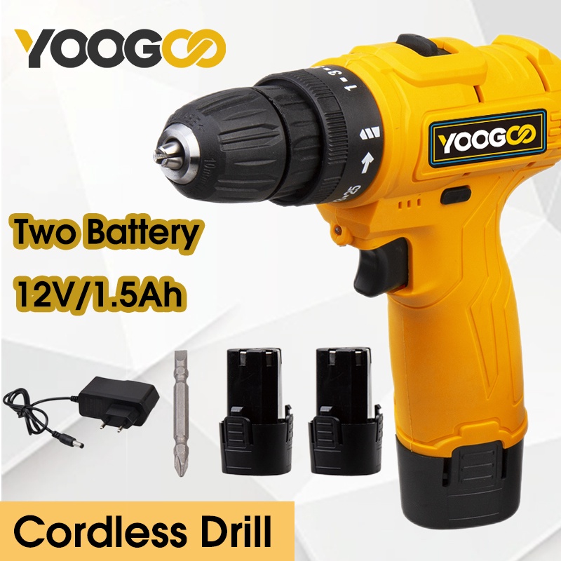 YOOGOO Mesin Bor Baterai Bor Cordless Drill Bor Listrik 12V 1.5Ah Rechageable