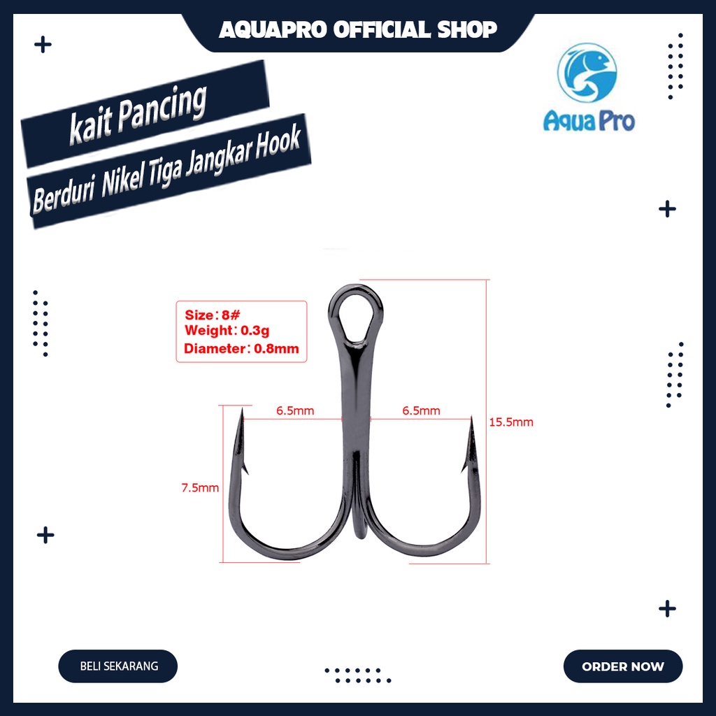 Aquapro Premium Kail Trible Treble Hook Triple Cabang Fukushima High Carbon Steel Treble Hook Tackle