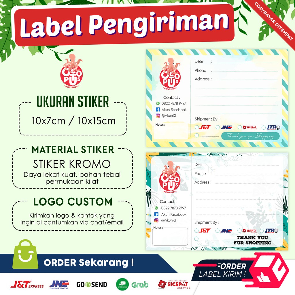 

STIKER ALAMAT PENGIRIMAN OLSHOP / STIKER SHIPPING LABEL ONLINE SHOP (LOGO BEBAS)