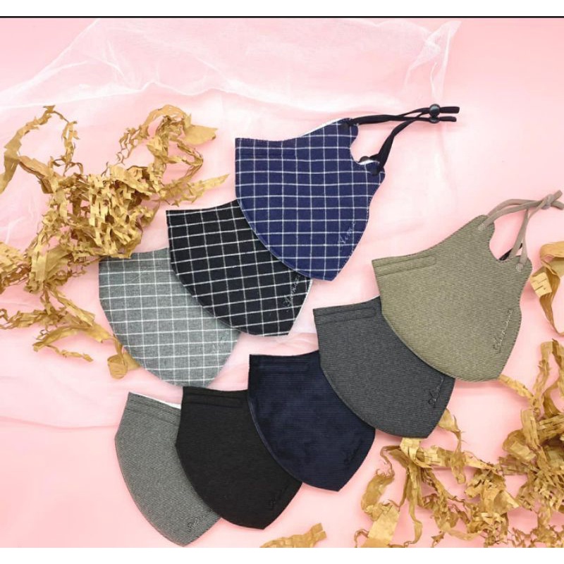 Masker Kain Model KN 95 KN95 Dewasa 3 Ply Halus Lembut Pria Laki Laki Import Motif  Polos Hitam Abu 