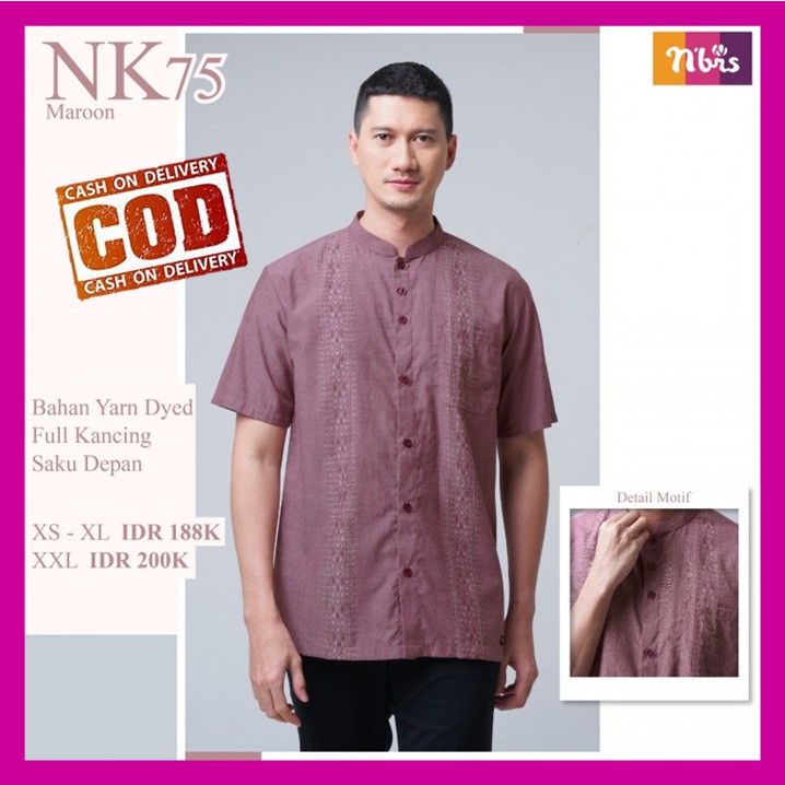 Baju Koko Dewasa Pria Lengan Tangan Pendek Nibras NK75 Promo Maroon Marun Maron Terbaru 2021 Ori