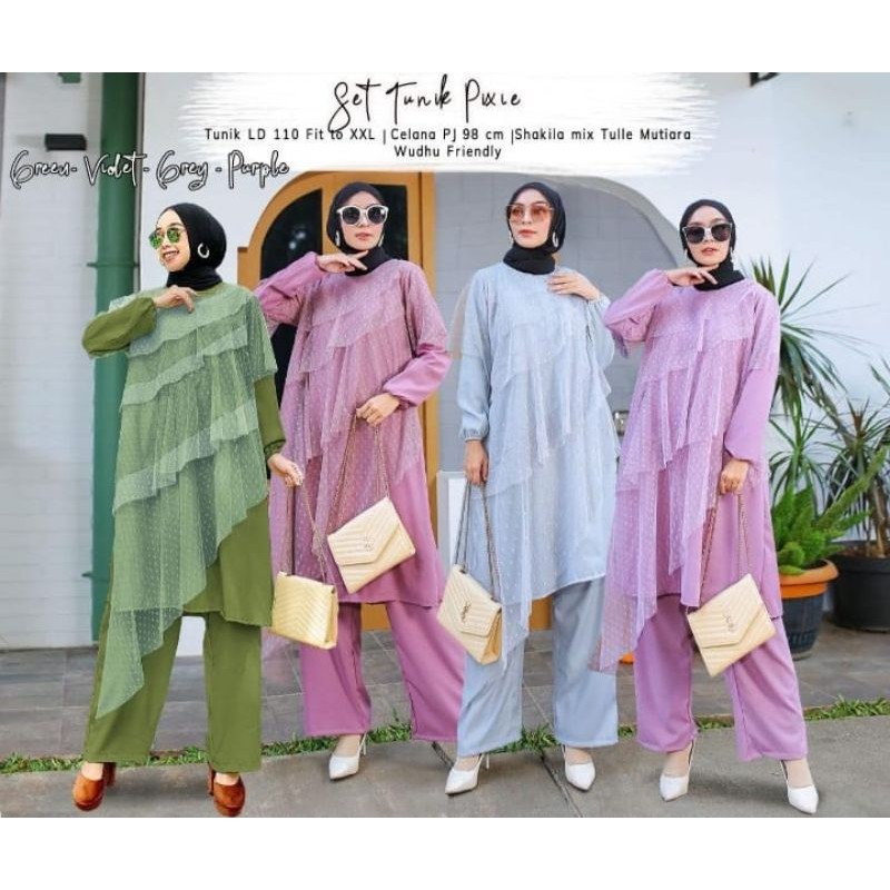 SETELAN CELANA POLOS PAKAIAN WANITA PANJANG BAJU SETCEL TILE