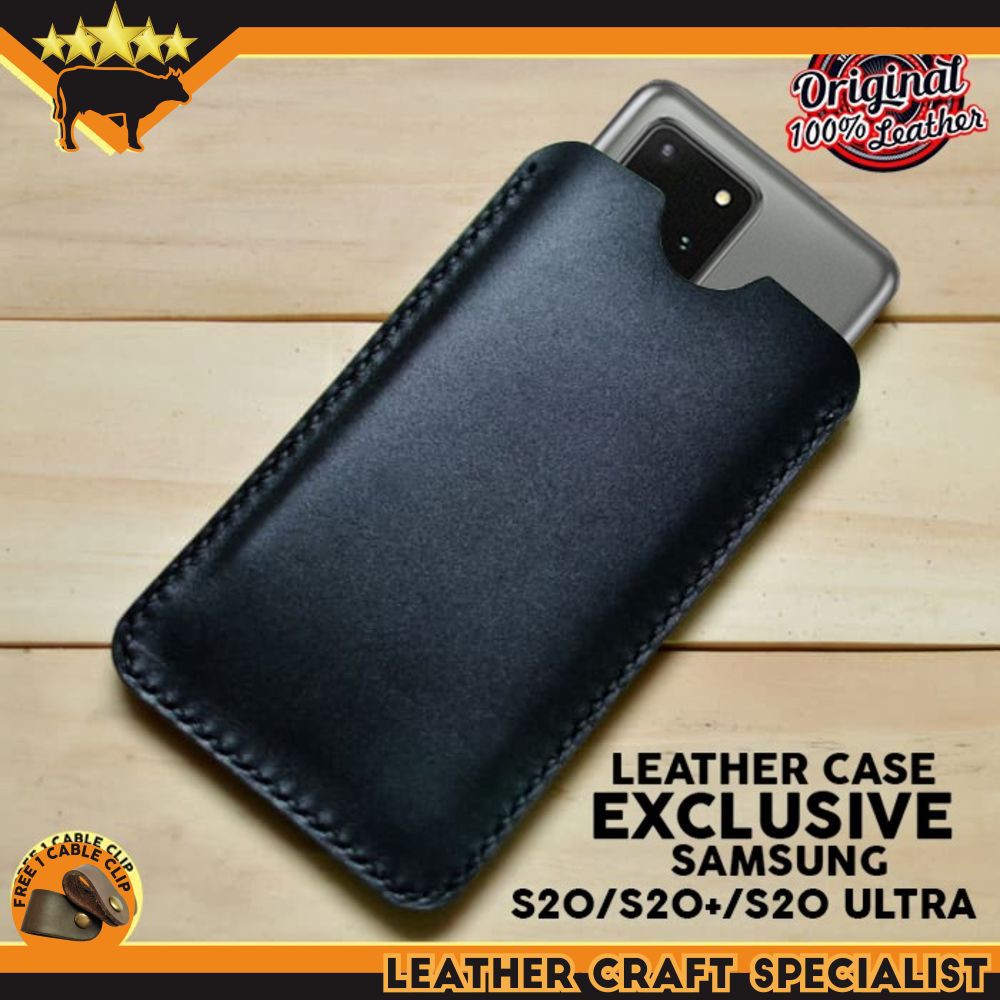 CASING HP KULIT SAMSUNG S20, S20+ S20 ULTRA, Z FLIP SARUNG HP LEATHER - BLACK PROMO FREE CABLE CLIP