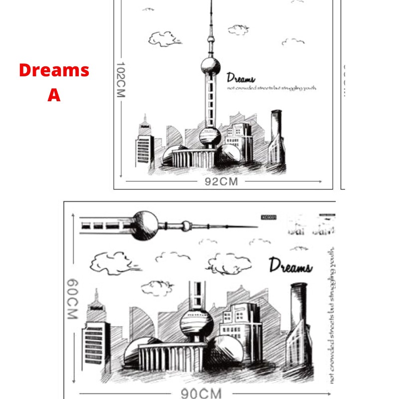 WALLSTICKER STIKER DEKORASI RUMAH CAFEE DINDING TEMBOK KAMAR RUANG TAMU DREAMS DREAM PESAWAT TOWER PARIS TOWERING