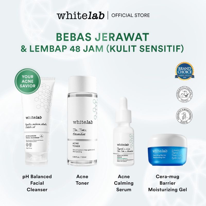 Whitelab Paket Acne Kulit sensitif ( Facewash PH Balance+ acne toner+acne serum+ceramug moist)