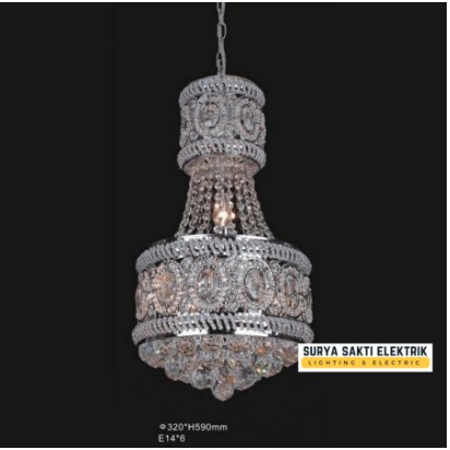 LAMPU GANTUNG KRISTAL SILVER UNTUK RUANG TAMU RUANG MAKAN HIAS KLASIK