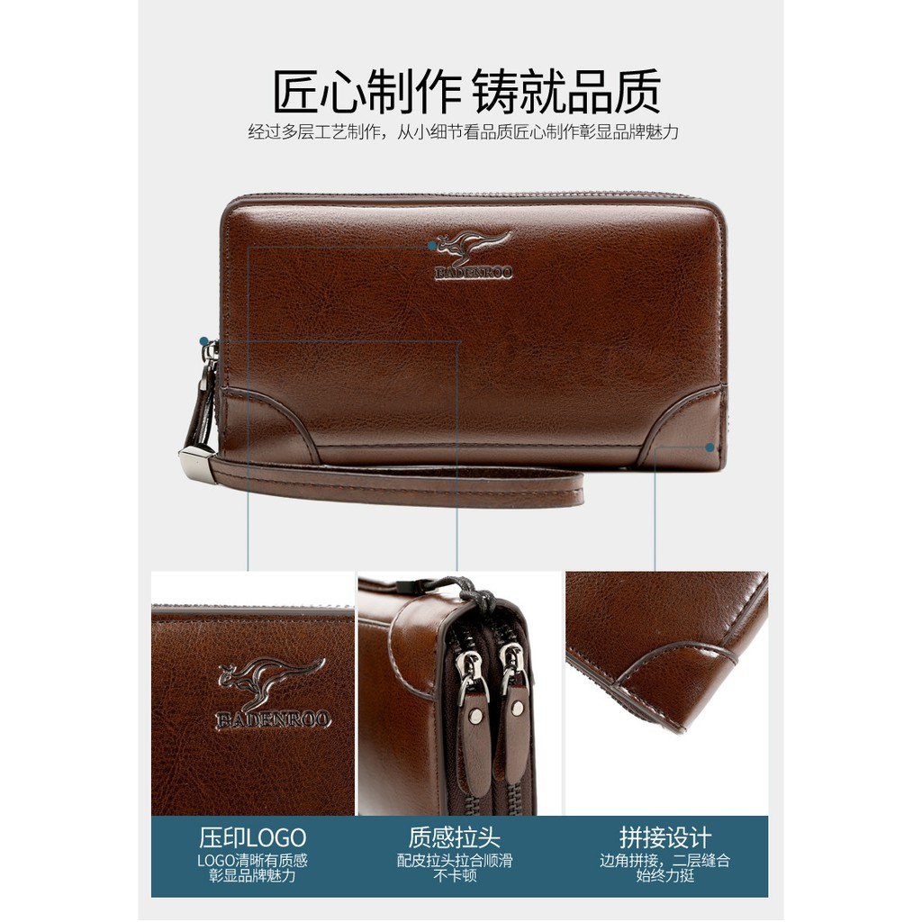 [ORIGINAL] Badenroo Dompet Tangan Kulit Double Resleting Pria Long Wallet RFID Protection Card Skimming Import