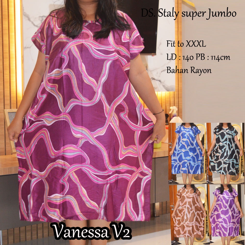 Daster super Jumbo staly LD 140 | 1kg muat 5pcs  | daster murah-Vanessa V2