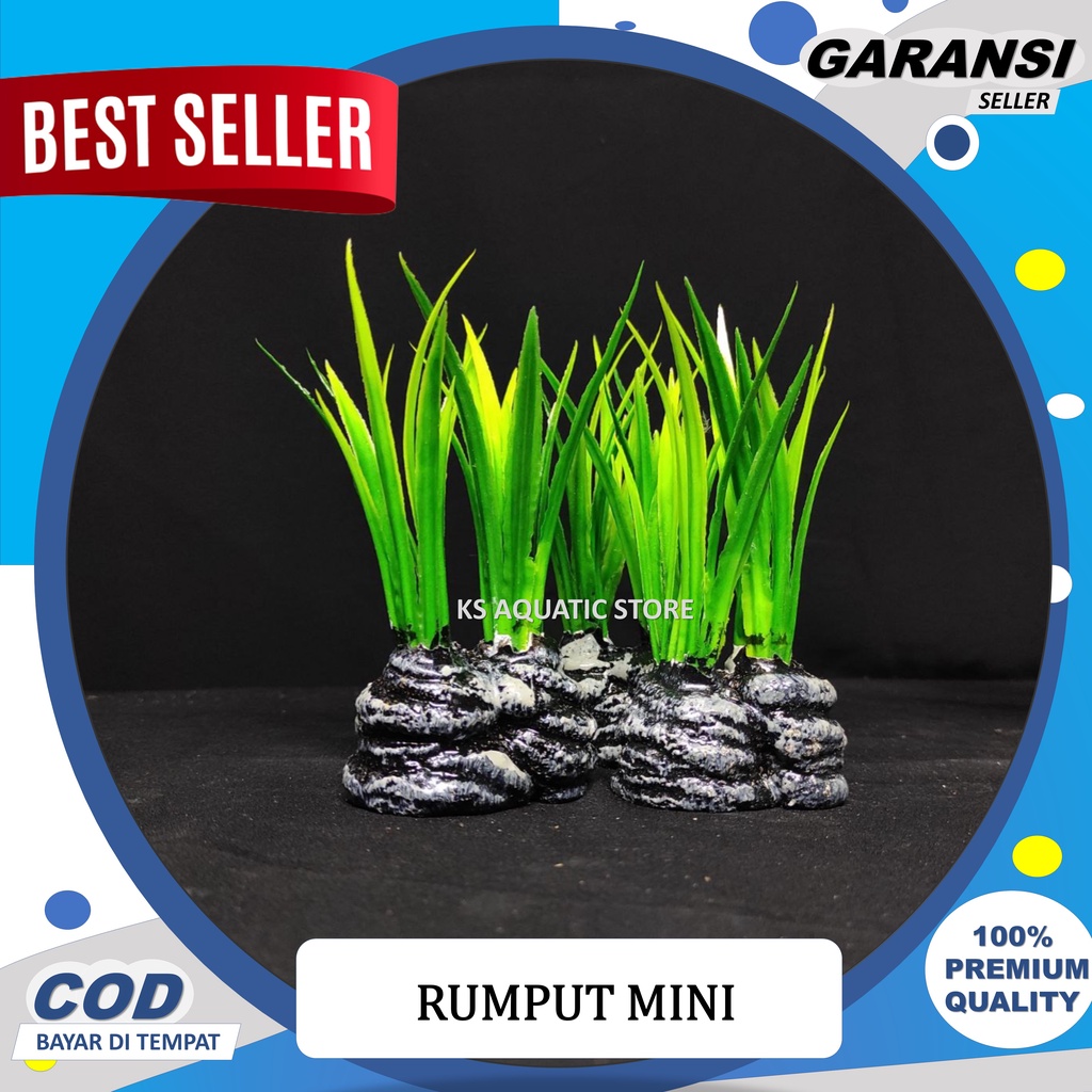 Hiasan Aquarium Tanaman Rumput plastik l Hiasan Akuarium Rumput mini hijau