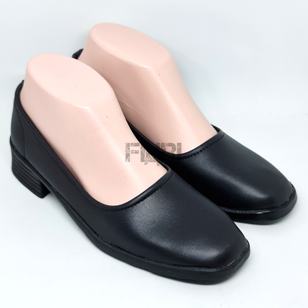 FIURI - SEPATU PANTOFEL SLIP ON HAK 3CM WANITA HITAM 36-42 POLOS - SEPATU SEKOLAH WARNA FULL HITAM UPACARA PASKIBRA