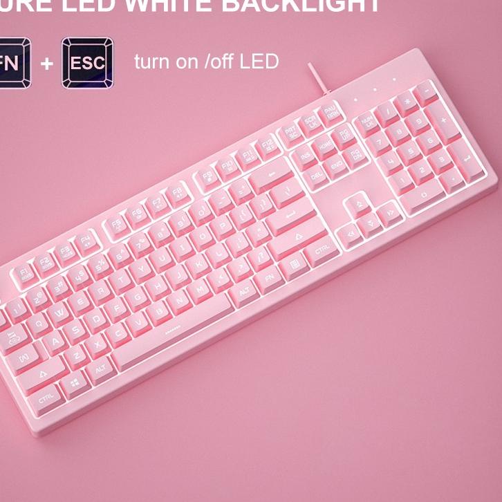 ◌ Pink Girl Cute Backlight Gaming Keyboard dan Mouse Combo Mechanical Feel Mekanikal Gamer kabel luc