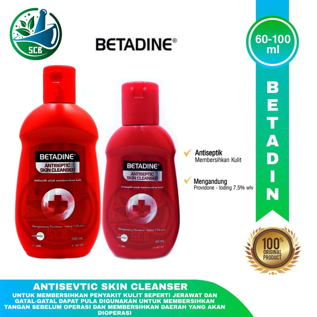 Betadine Antiseptic Skin Cleanser 60ml - 100mll (Merah)