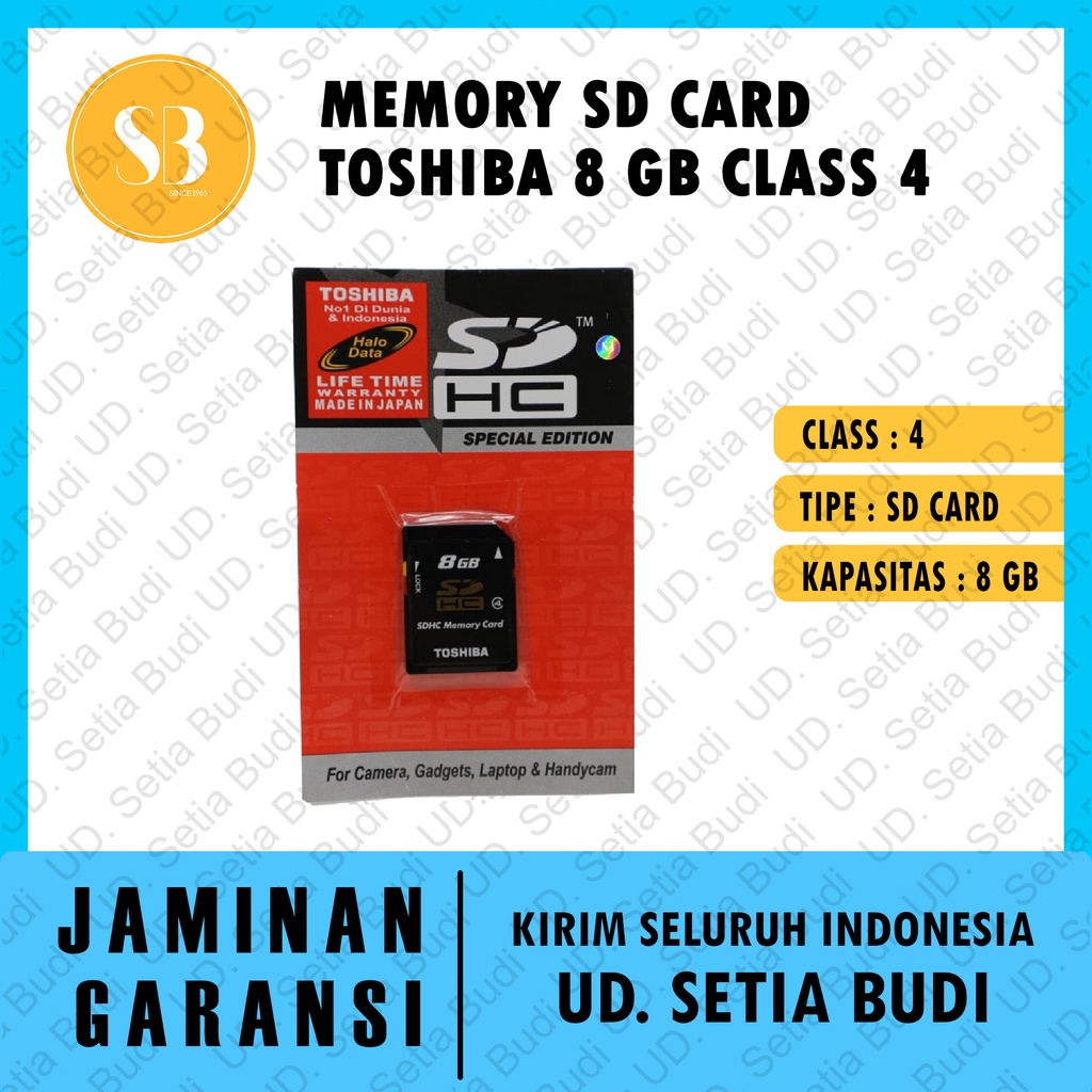 Memory SD Card Toshiba 8 GB Class 4 Asli