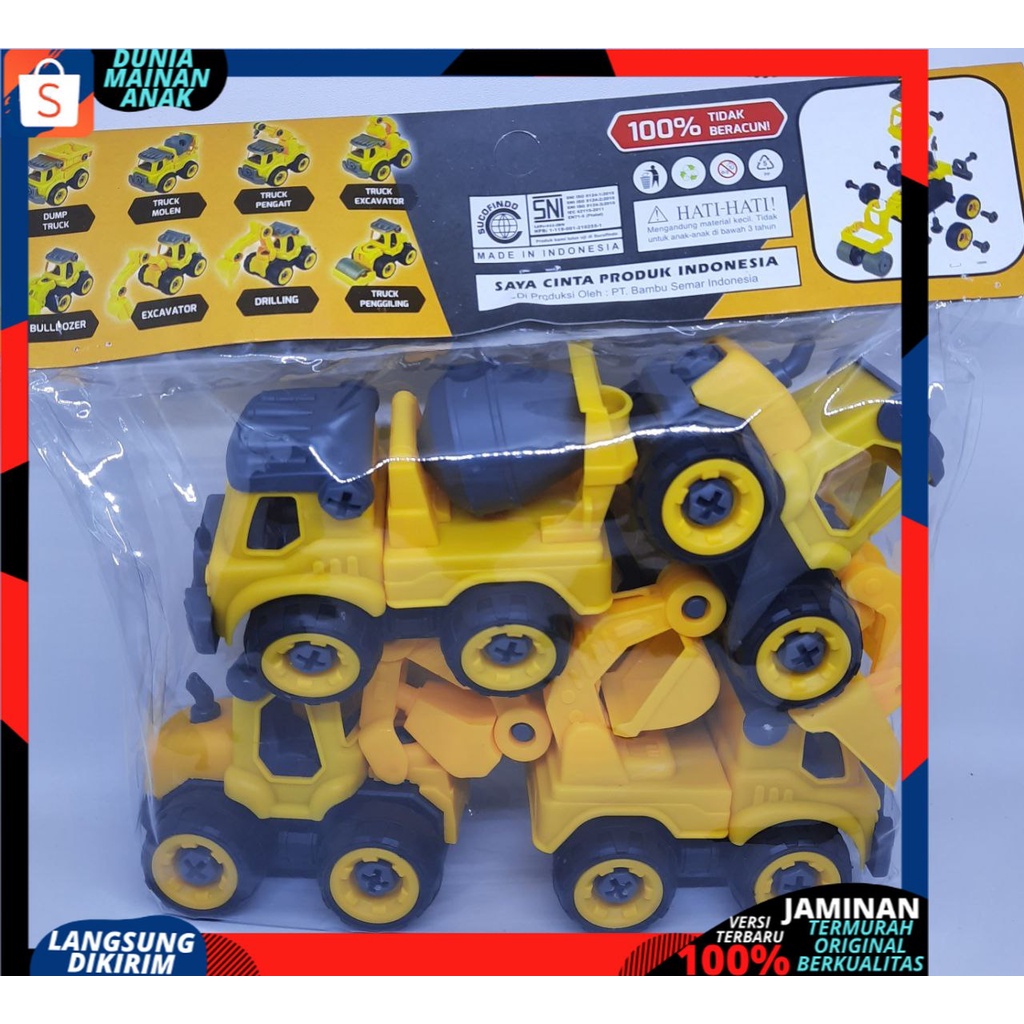 Mainan Mobil Truck DIY Bongkar Pasang Plus Obeng Construction Car 4 pcs / Mainan Edukasi Anak kgp-10