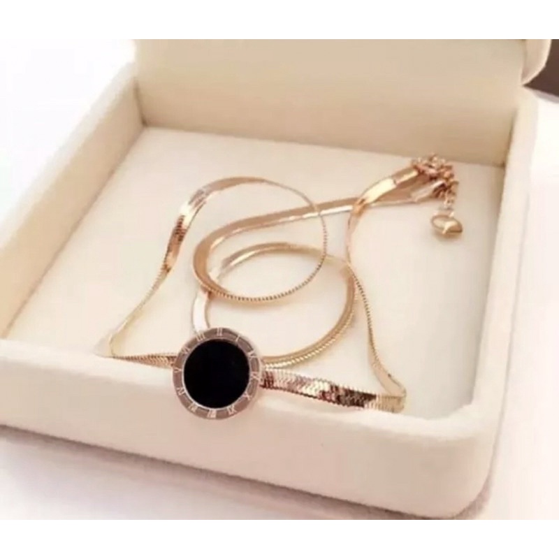 KALUNG TITANIUM WANITA MODEL GEPENG LIONTIN HITAM / PERHIASAN WANITA ASLI TITANIUM