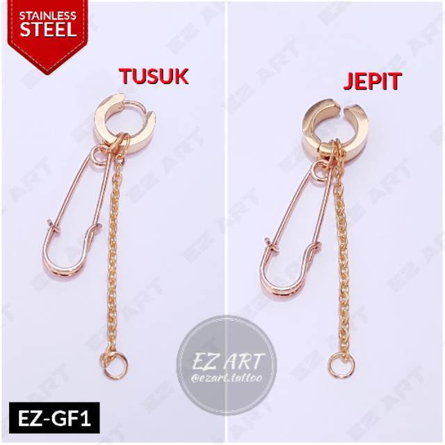 1Pc Model EZ-GF Gold Emas Anting Pria dan Wanita Jepit Tusuk Variasi Peniti Rantai