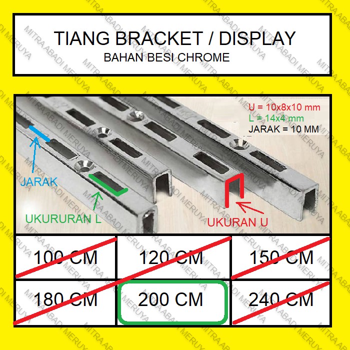 Tiang Bracket 200 cm Rel Bracket Tiang Rel Breket Display