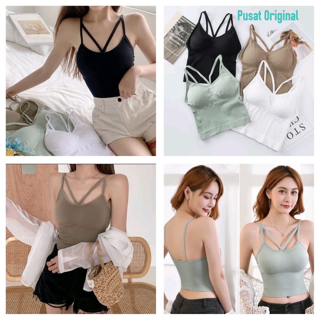 KOREAN TANKTOP SPORT BRA NECK X TANKTOP WANITA IMPORT