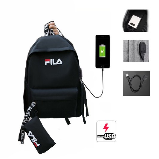 Promo dan Murah Fila Wanita Baru Ransel Tas Bahu Tas Siswa Korea Import USB Charger Ransel USB