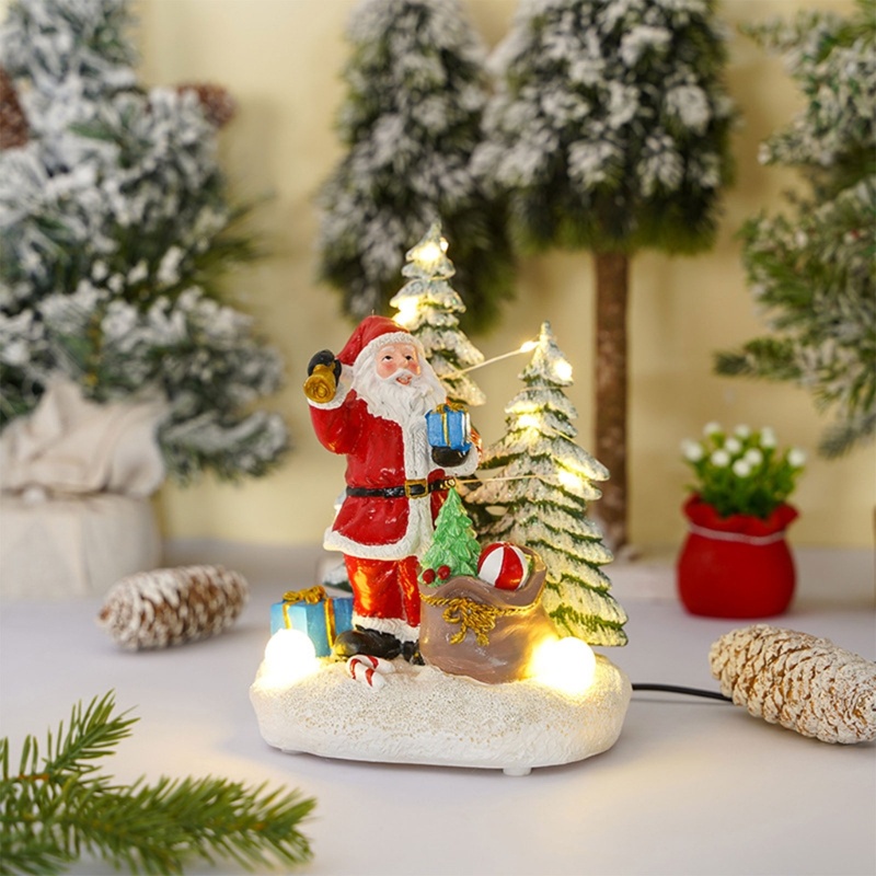 Ornamen Meja Bahan Resin Dengan Lampu Untuk Dekorasi Natal