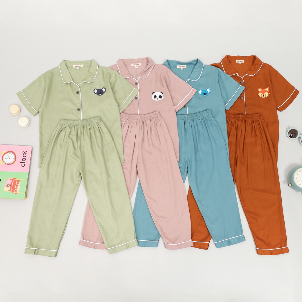 VS - Set Piyama Baju Tidur Anak Bahan Embos Usia 1-7th / Setelan Pajamas Anak Patch Karakter