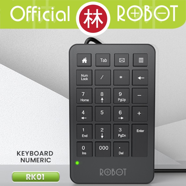 ROBOT RK01 Wired Numeric Keypad Black Tombol Multimedia Multifungsi