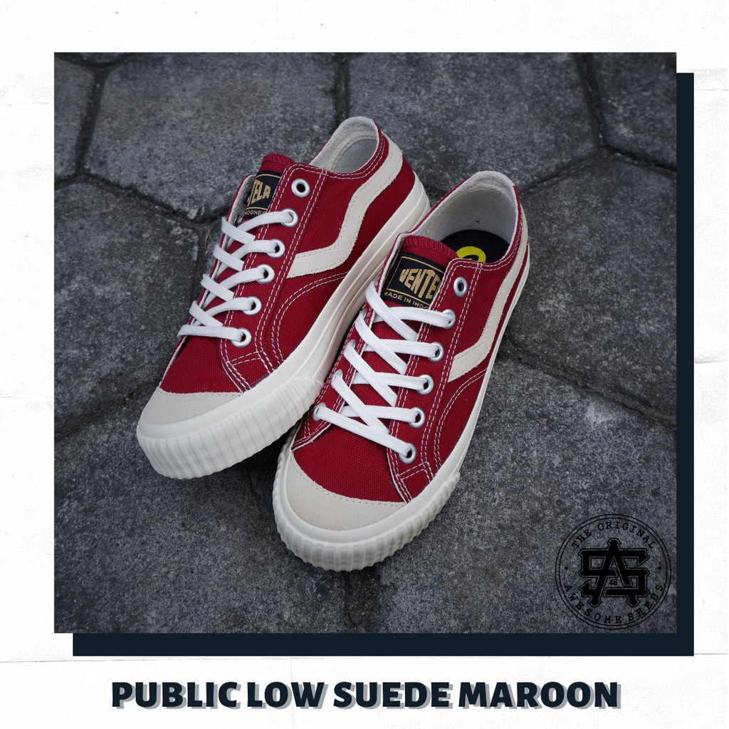 Sepatu Ventela Public Suede Maroon Merah Sneakers Original