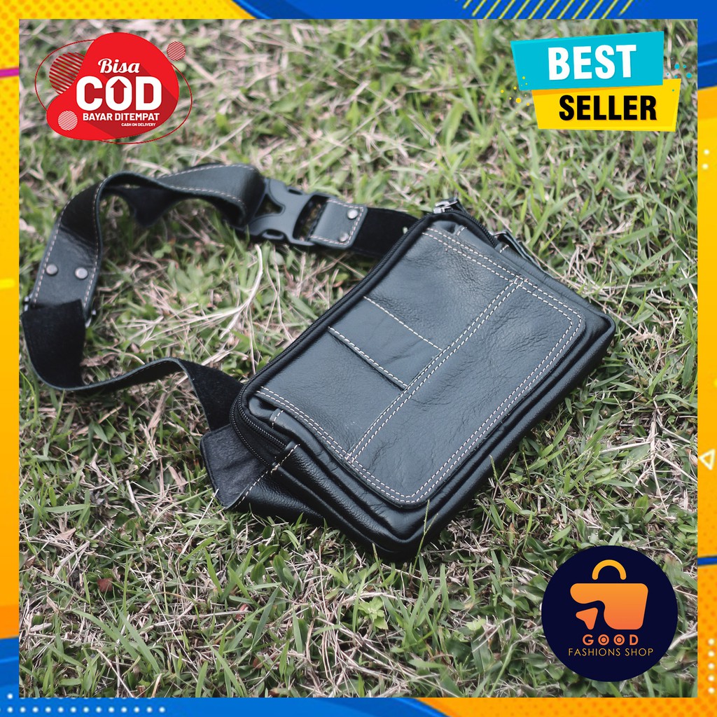 Tas Selempang Pria Wanita Kulit Asli Sapi Original Garut Murah Warna Hitam