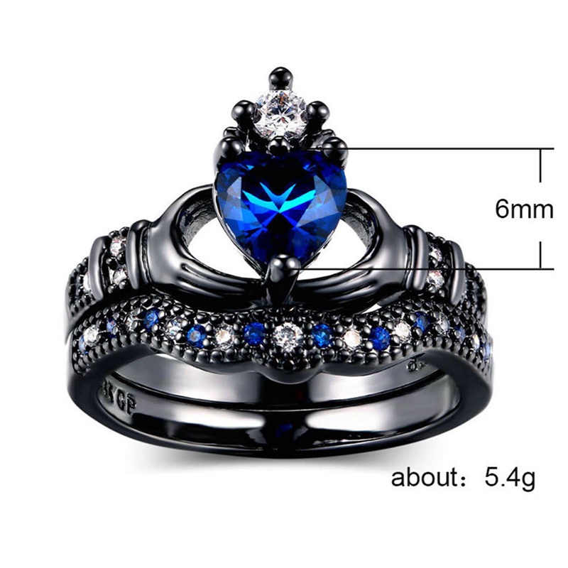2pcs / Set Cincin Adjustable Desain Mahkota Hias Zircon Untuk Wanita