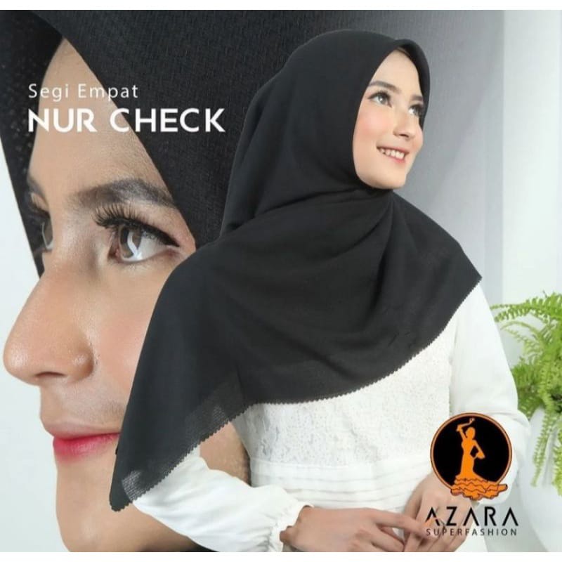 HIJAB NUR CHECK LASER CUT LC BY AZARA CORNSKIN POLOS SEGI EMPAT VOAL HARGA GROSIR