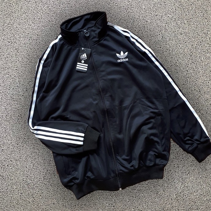 JAKET TRACKTOP ADIDAS ZIPPER BASIC SMALL LOGO BLUE 3 STRIPES GREEN