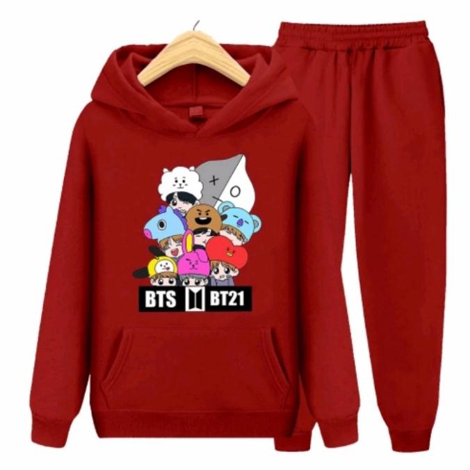 sweater hoodie anak perempuan setelan (atasan + celana) bts new..