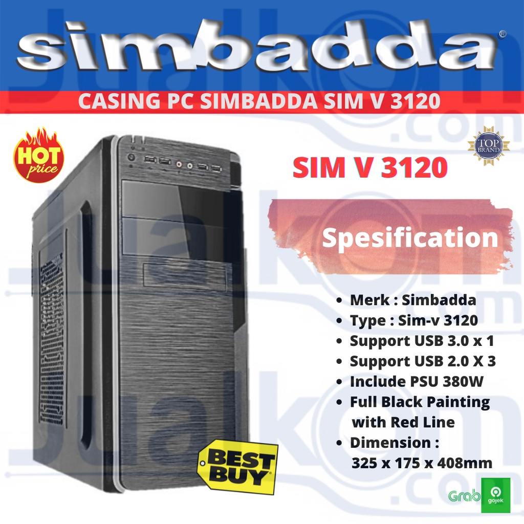 Casing PC Simbadda Sim V 3120 Full Black Design + PSU 380 Watt