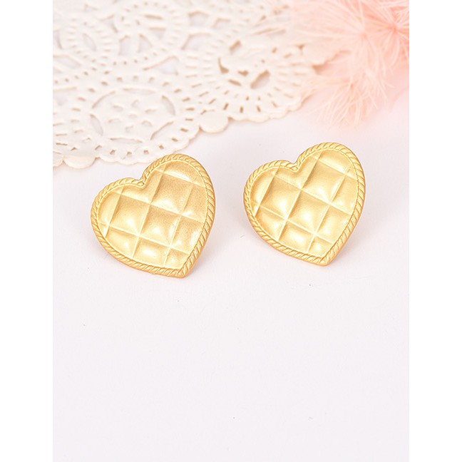 LRC Anting Tusuk Fashion Gold Alloy Square Love Earrings F46775