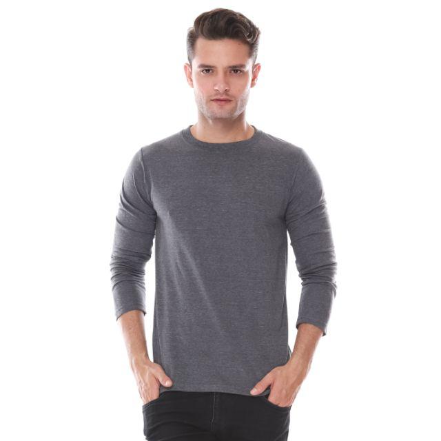 Kaos Polos Lengan Panjang 100%ASLI Cotton Combed 30S-2. Pjg.HITAM TWOTONE