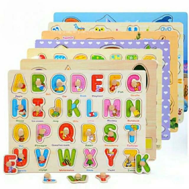 Mainan Puzzle Kayu Bergambar Mainan Edukasi Anak Abc Alphabet Angka