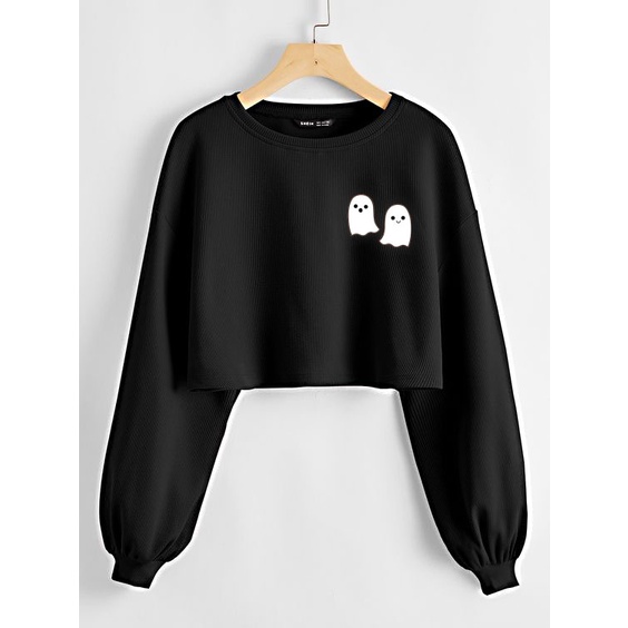 Clothing May - Sweater Crop Ghost Sweater Distro Croptop Atasan Krop Top Wanita Cewek Viral